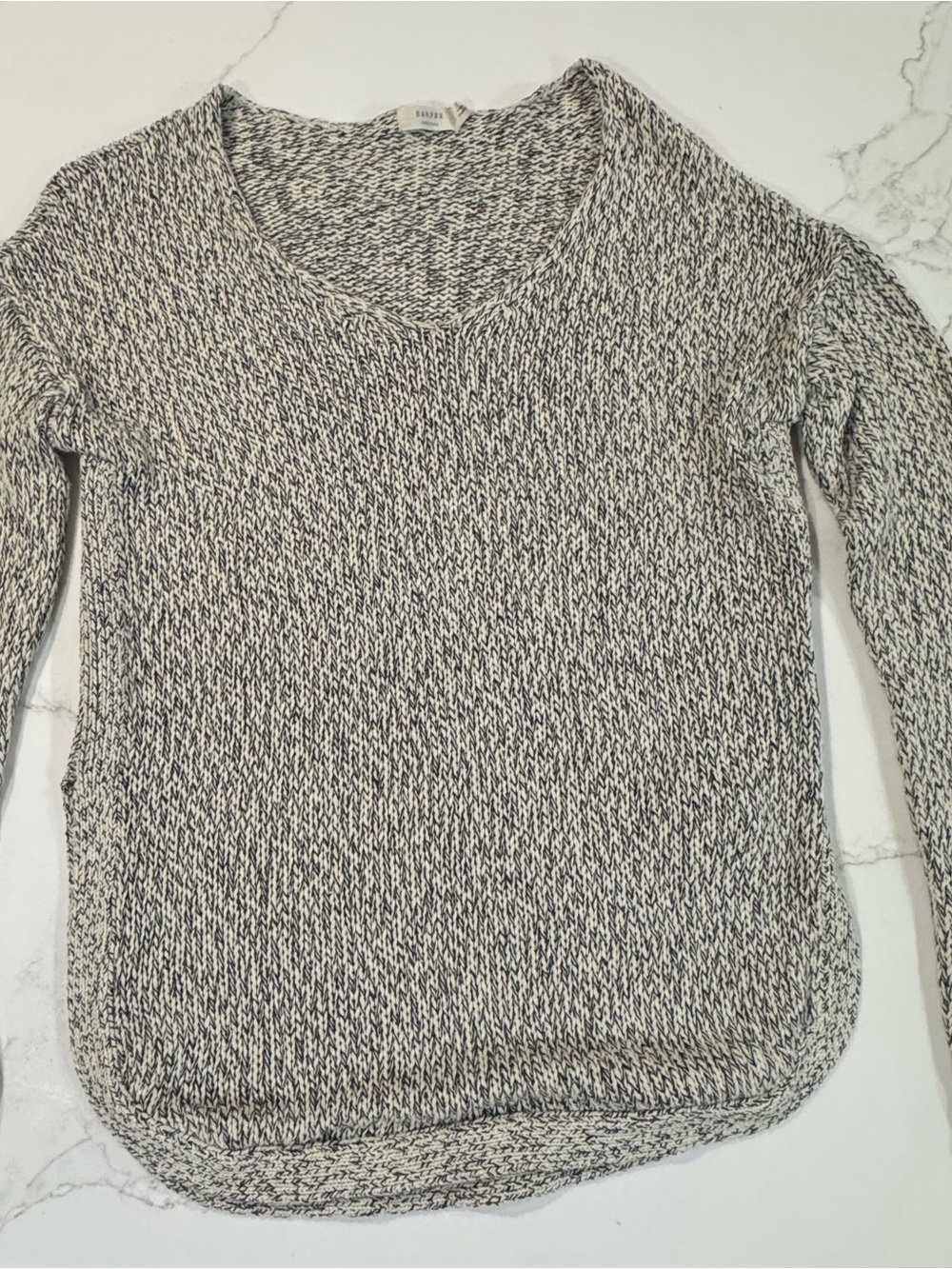 Harper Black and Cream Marled Swooped Neck Sweater